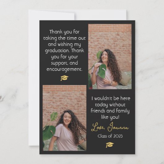 Elégant Casquette or Graduation Merci Script Photo (Dos)