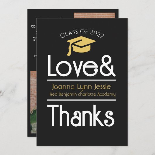 Elégant Casquette or Graduation Merci Script Photo (Devant / Derrière)