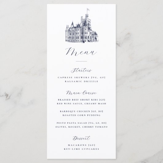 Elegant Castle Illustration Destination Wedding  Menu (Voorkant)