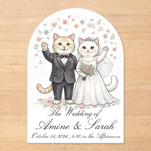 Elegant Cat Couple Wedding Invitation Customizable (Recto)