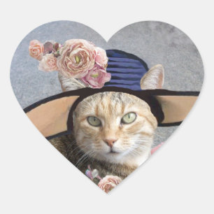 ELEGANT CAT MET BIG DIVA-PET, PINK ROSES Valentijn Hart Sticker