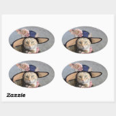ELEGANT CAT MET BIG DIVA-PET, PINK ROSES Valentijn Ovale Sticker (Vel)