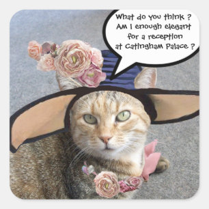 ELEGANT CAT MET BIG DIVA-PET, PINK ROSES Valentijn Vierkante Sticker