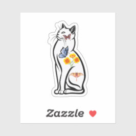 Elegant Cat Outline with Butterflies and Flower Sticker