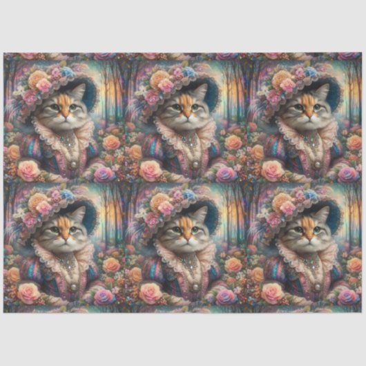 Elegant Cat Victorian Flower Garden Decoupage Tissuepapier (Voorkant)
