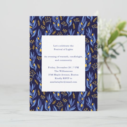 Elegant Celebration Blue Festive Hanukkah Party Kaart (Staand voorkant)
