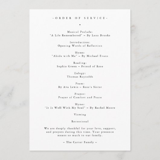 Elegant Celebration of Life Photo Funeral Program Programma (Achterkant)