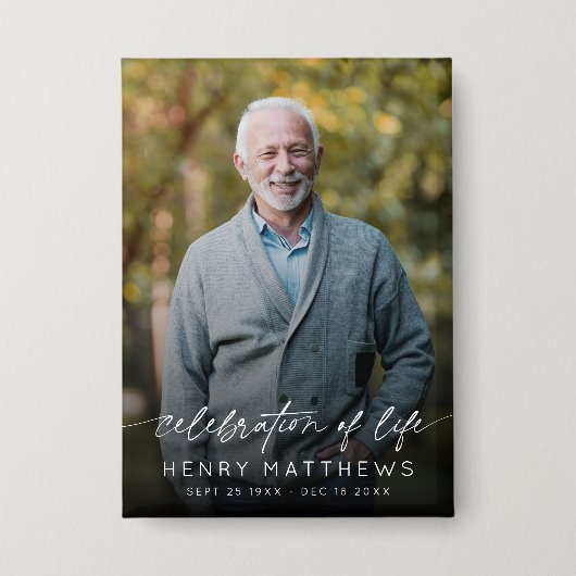 Elegant Celebration of Life Script Photo Funeral Button (Voorkant)