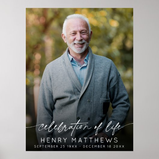 Elegant Celebration of Life Script Photo Funeral Poster (Voorkant)