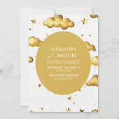 Elegant Celestial Gold Moon en Stars Wedding Kaart (Voorkant)