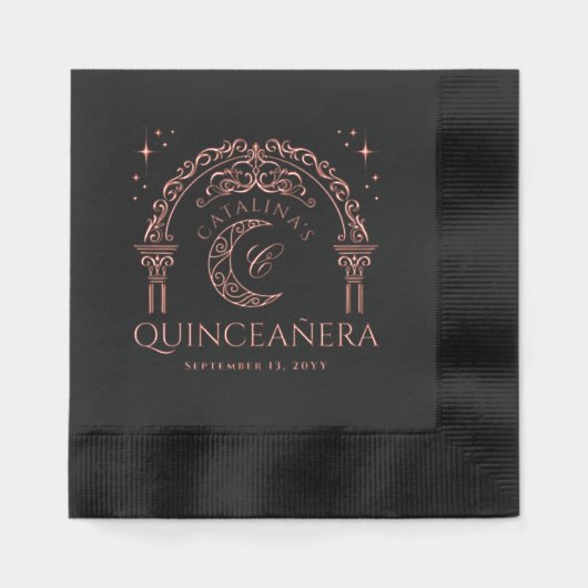 Elegant Celestial Moon Tiara Quinceanera Monogram Folie Servetten (Voorkant)