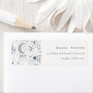 Elegant Celestial Navy Sterrennacht Moon Adres Etiket