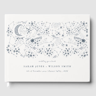 Elegant Celestial Navy Sterrennacht Moon Wedding Gastenboek