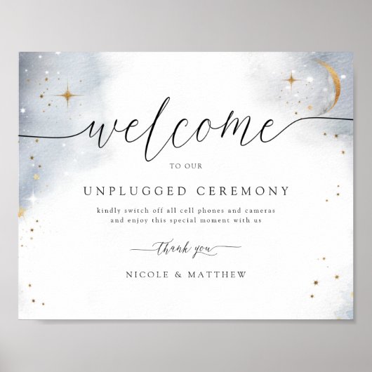 Elegant Celestial Theme Unplugged Ceremony Sign Poster (Voorkant)