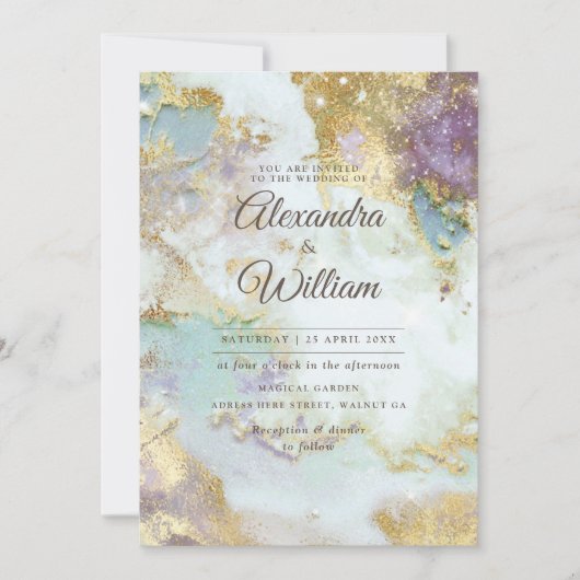 Elegant Celestial Waterverf Modern Gold Wedding Kaart (Voorkant)