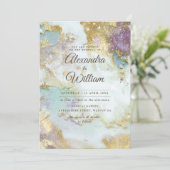 Elegant Celestial Waterverf Modern Gold Wedding Kaart (Staand voorkant)