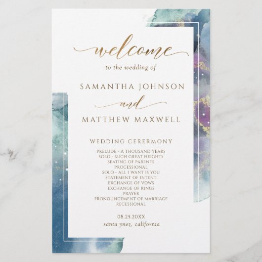 Elegant Celestial Waterverf Wedding Programme (Voorkant)