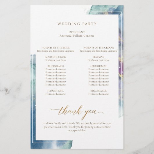 Elegant Celestial Waterverf Wedding Programme (Achterkant)