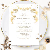 Elegant Celestial White, Gold Enchanding Wedding Kaart