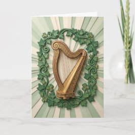 Elegant Celtic Harp Shamrock St Patricks Day Kaart