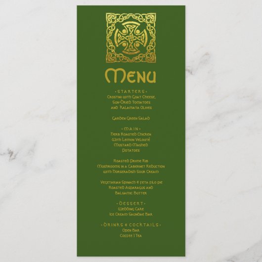 Elegant Celtic Wedding Green Faux Gold Celtic Knot Menu (Voorkant)