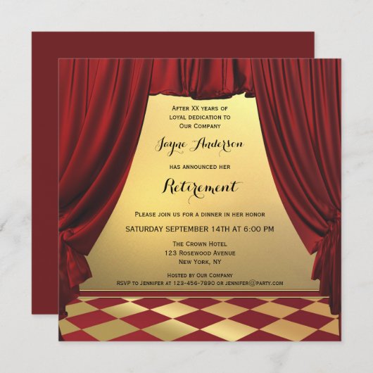 Élégant Centre Stage Retraite Party Invitation (Devant / Derrière)