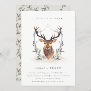 Elégant Cerf Floral Crest Couples Invitation douch