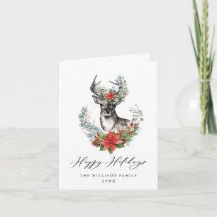 Elegant Cerf Poinsettia Joyeux Noël Carte de vœux