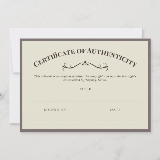 Elegant certificaat van echtheid (Voorkant)