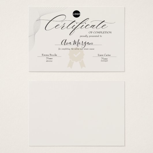 Elegant certificaat van Sjabloon Visitekaartje (Voorkant /achterkant)