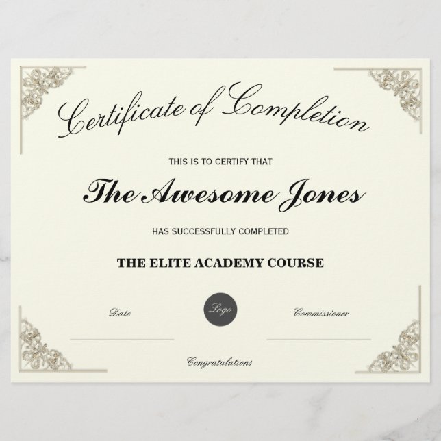 Elegant certificaat van voltooiing met aangepaste  (Voorkant)