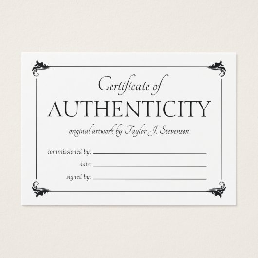 Élégant certificat blanc Vintage d'authenticité (Devant)