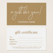 Élégant certificat cadeau d'affaires blanc et brun (Devant & derrière)