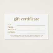Élégant certificat cadeau d'affaires blanc et brun (Dos)