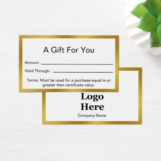 Élégant certificat cadeau d'affaires blanc et or (Bureau)