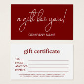 Élégant certificat cadeau d'affaires blanc et roug (Devant & derrière)