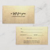 Élégant certificat cadeau Faux Gold Foil (Devant / Derrière)