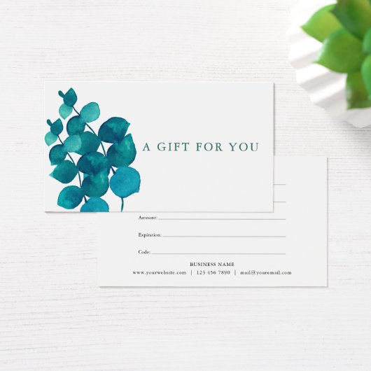 Élégant certificat cadeau Feuille Eucalyptus (Bureau)