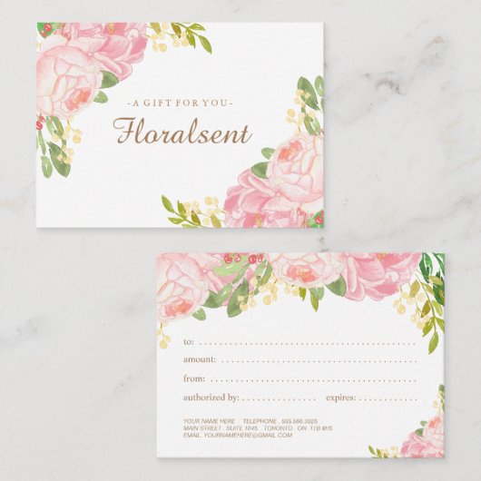 Élégant certificat cadeau floral personnalisable (Devant / Derrière)