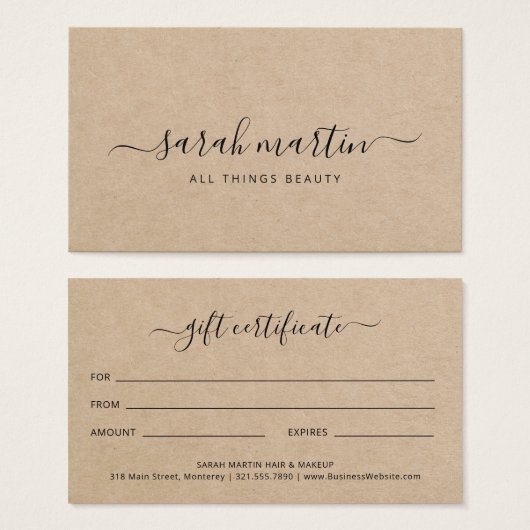 Élégant certificat cadeau Salon de beauté Brown (Devant & derrière)