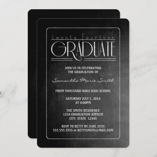 Elegant Chalkboard Afstuderen Invite Kaart (Voorkant / Achterkant)