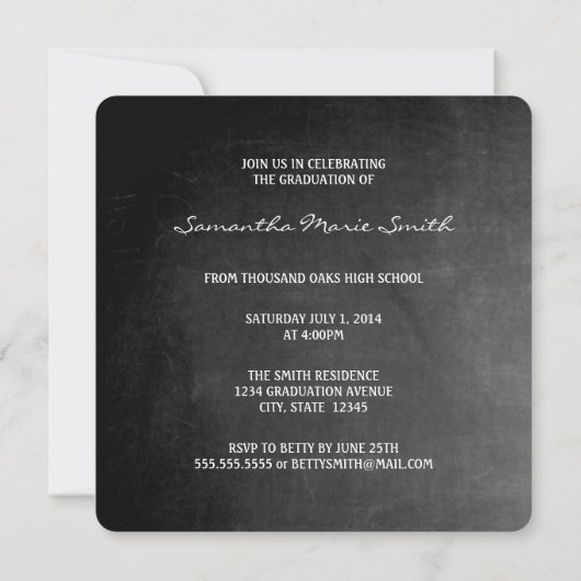 Elegant Chalkboard Afstuderen Square Invite Kaart (Achterkant)