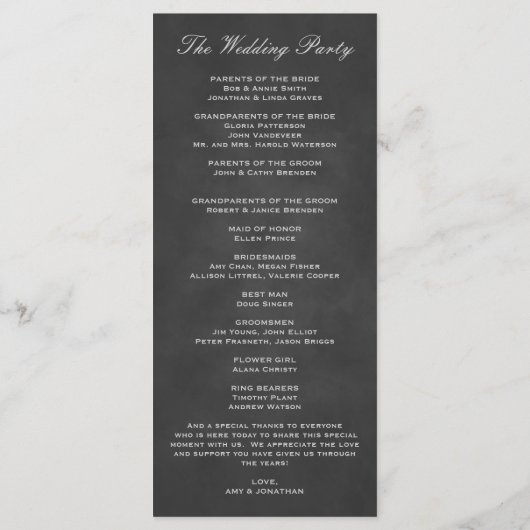 Élégant Chalkboard Filigree Wedding Programme (Dos)