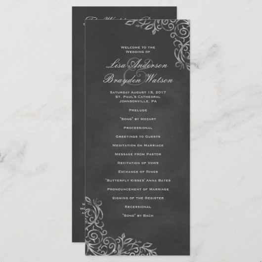 Élégant Chalkboard Filigree Wedding Programme (Devant / Derrière)