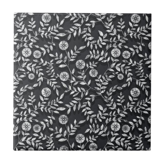 Elegant Chalkboard Floral Pattern Tegeltje (Voorkant)