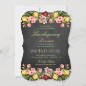 Elegant Chalkboard Floral Thanksgiving Dinner Kaart (Voorkant)