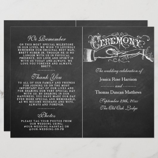 Élégant Chalkboard Mariage programmes de cérémonie (Devant / Derrière)