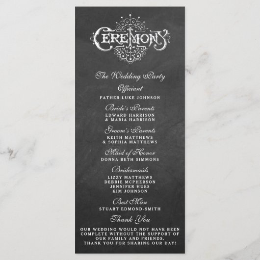 Élégant Chalkboard Mariage programmes de cérémonie (Dos)