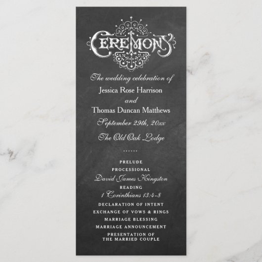 Élégant Chalkboard Mariage programmes de cérémonie (Devant)