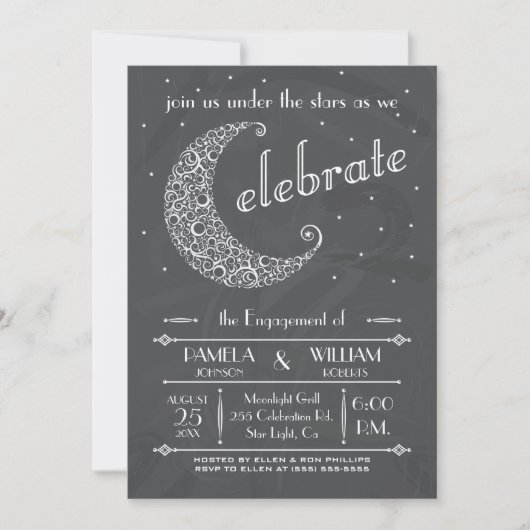 Elegant Chalkboard Moon Celebration Kaart (Voorkant)